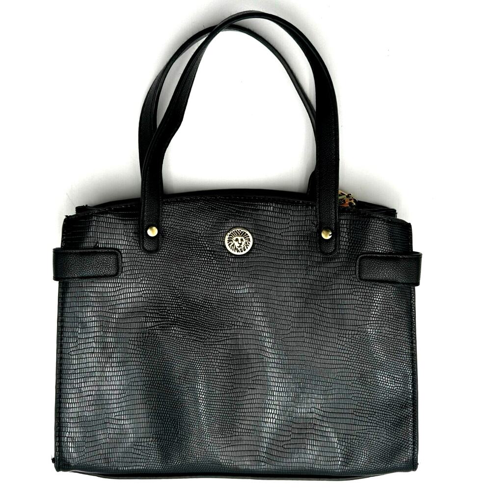 ANNE KLEIN Black Vegan‎ Faux Leather Hand Bag Purse Crossbody Designer Crocodile